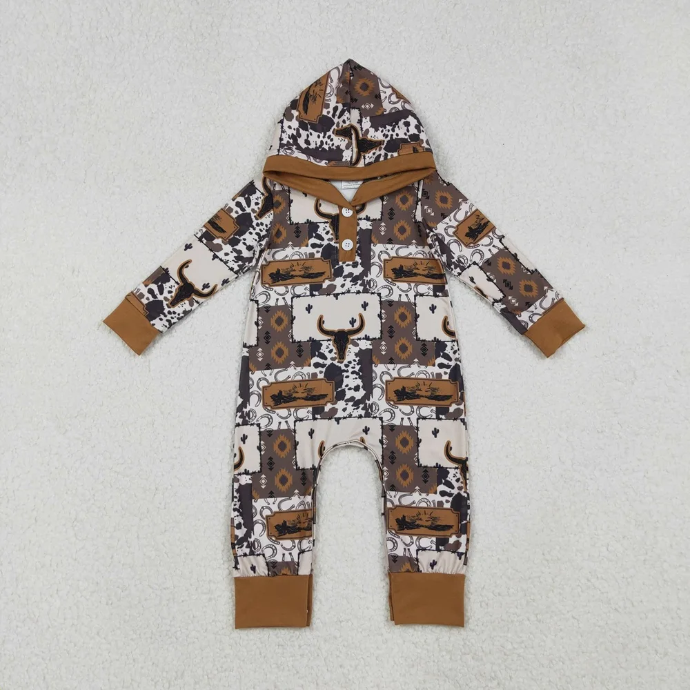 

Wholesale Children Baby Boy Long Sleeve Infant Hoodie Romper Kids Buttons Clothes Toddler Newborn Boys Coverall Western Bodysuit