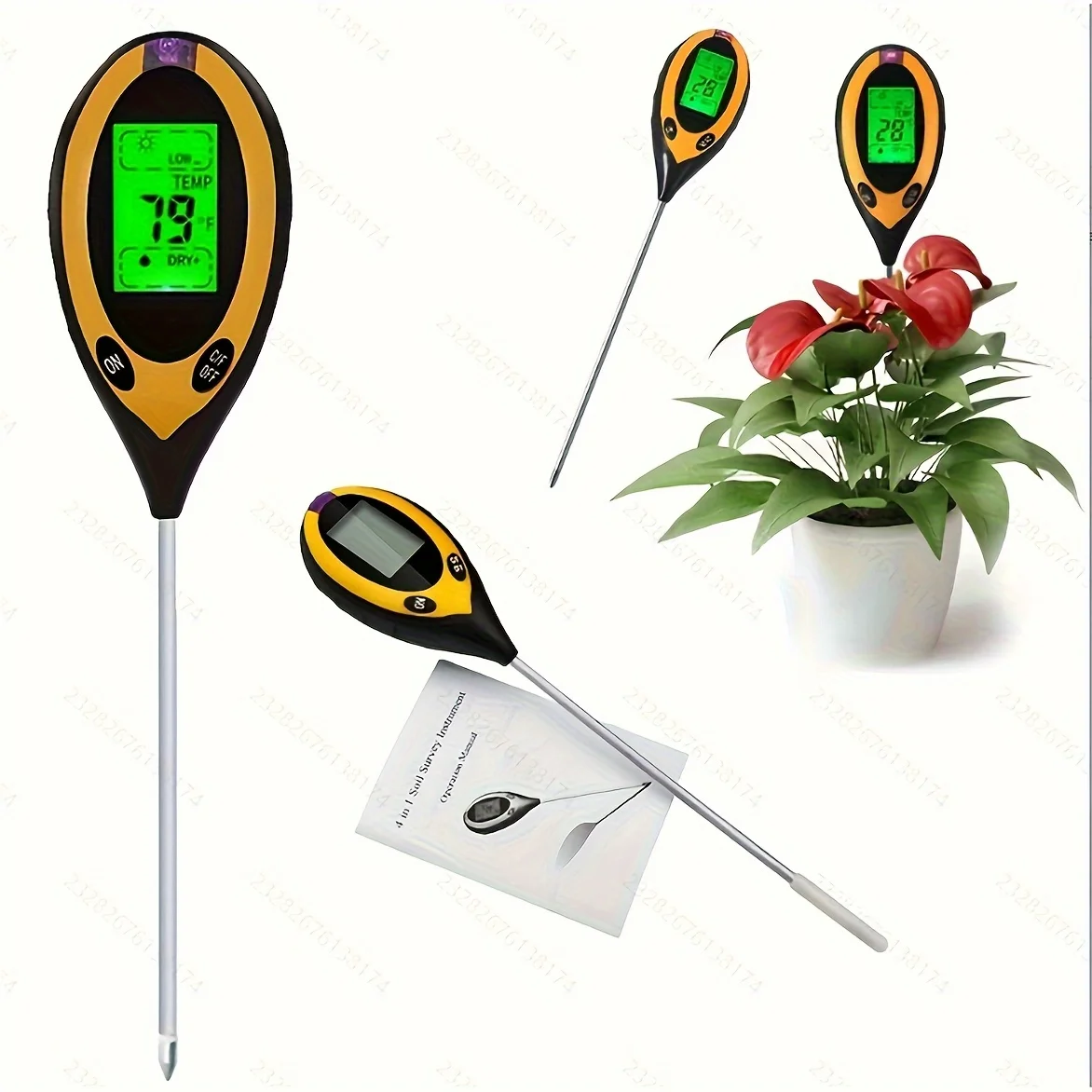 4 في 1 درجة الحموضة اختبار التربة للرطوبة درجة الحموضة ضوء الحرارة المهنية مجموعات اختبار التربة للبستانيين المزارعين الحديقة المنزلية #4