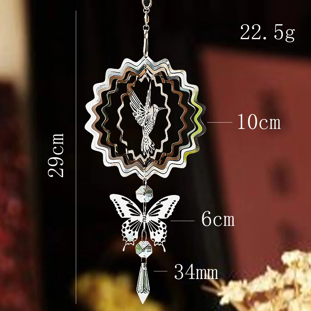 Kinetic Wind Spinner Crystal Suncatcher Hanging 3D Wind Chimes Glass Pendant Mirror Reflective Bird Deterrent Garden Yard Decor - view 5