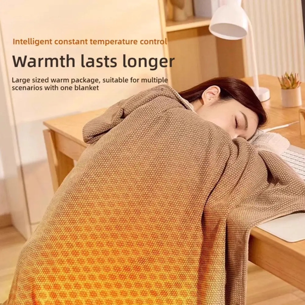 Winter Graphene USB Electric Heating Hooded Shawl With Hat For Home Office Lunch Break Heating Blanket Washable And Warm