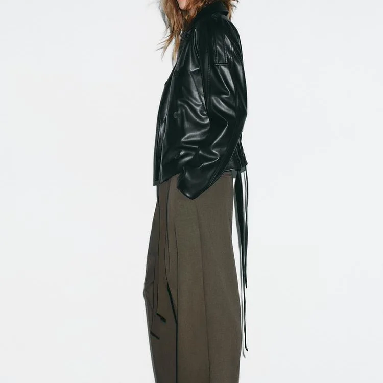 Faionable Simplici Design in similpelle Cappotto lungo Sve ort Donna Autunno Nuovo Sle 2025 Calore Fibra di poliestere 00%