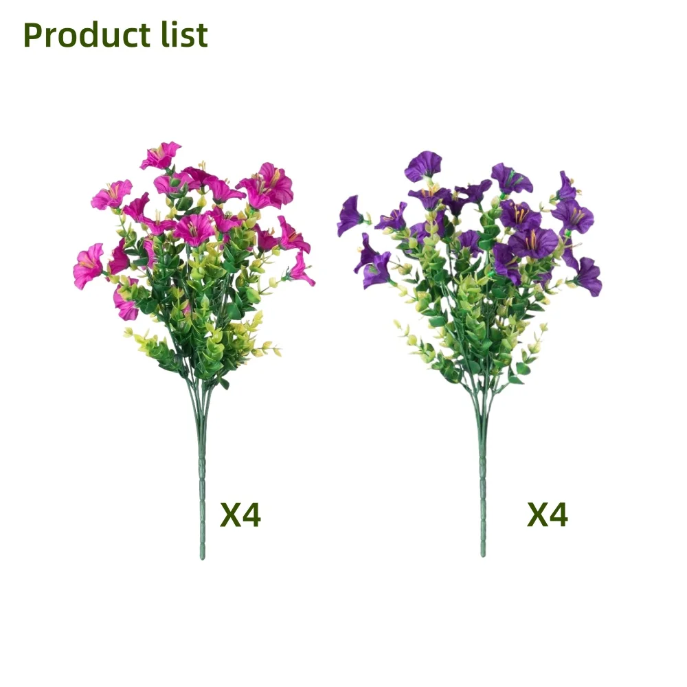 8 stuks kunstbloemen met UV-bescherming - geschikt voor binnen- en buitendecoratie, binnenplaatsen en seizoensvieringen