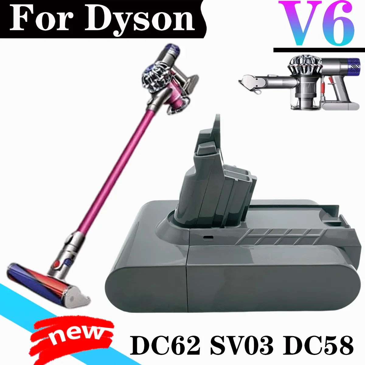 

Сменный аккумулятор V6 для Dyson, 21,6 в, Ач, DC62, DC59, DC58, SV03, SV04, SV09, для животных, V6, тонкая вакуумная батарея