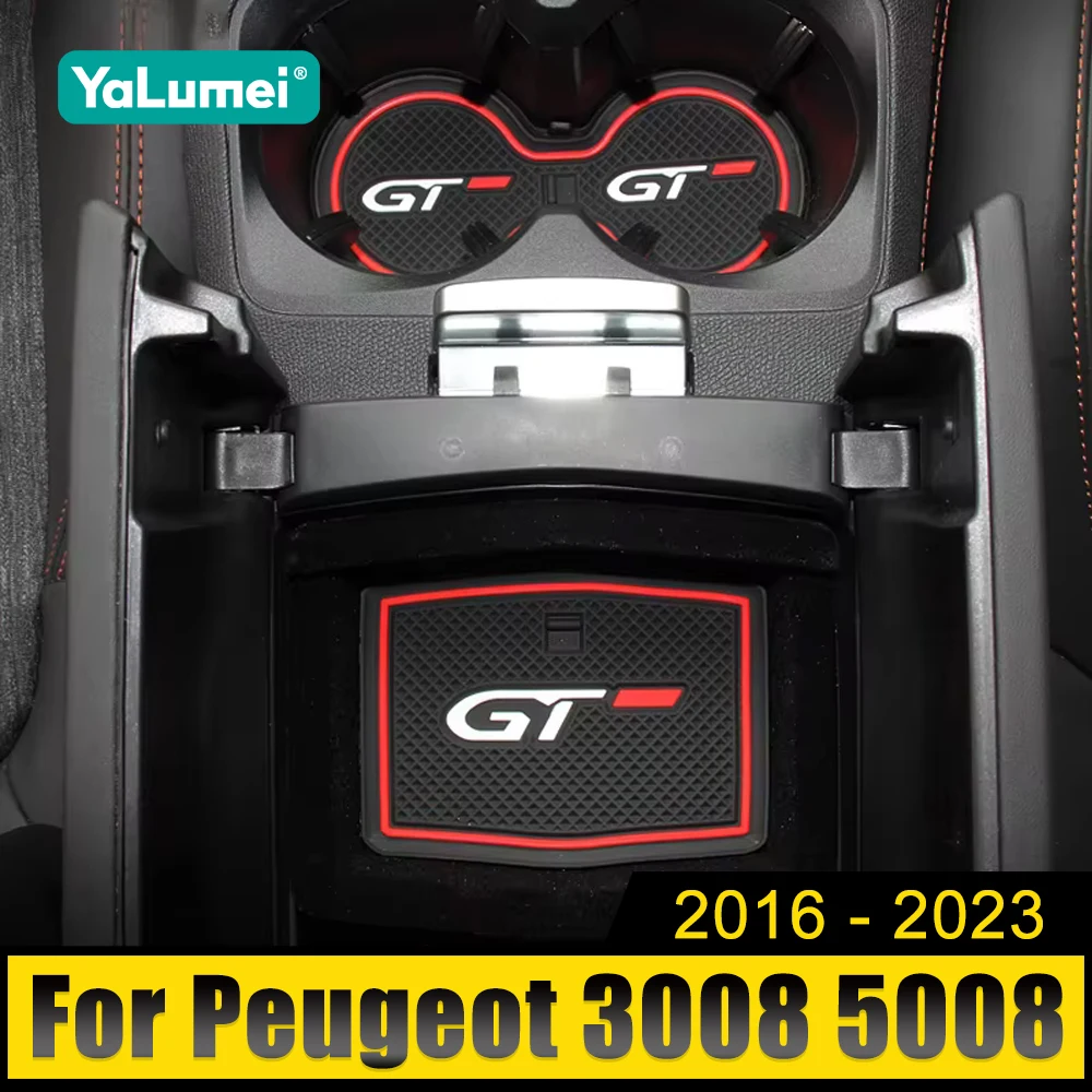 

For Peugeot 3008 5008 GT 2016 2017 2018 2019 2020 2021 2022 Hybrid Car Anti-Slip Gate Slot Cup Mat Door Non-slip Pad Accessories