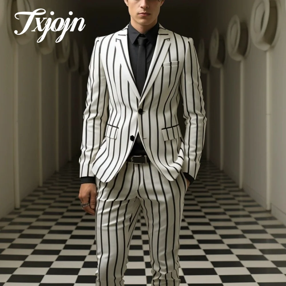 Simple Geometric Men Suit Set 2PCS 2025 Classic Notched Lapel Suit Wear Casual single-breasted Performance Suit blazer masculino