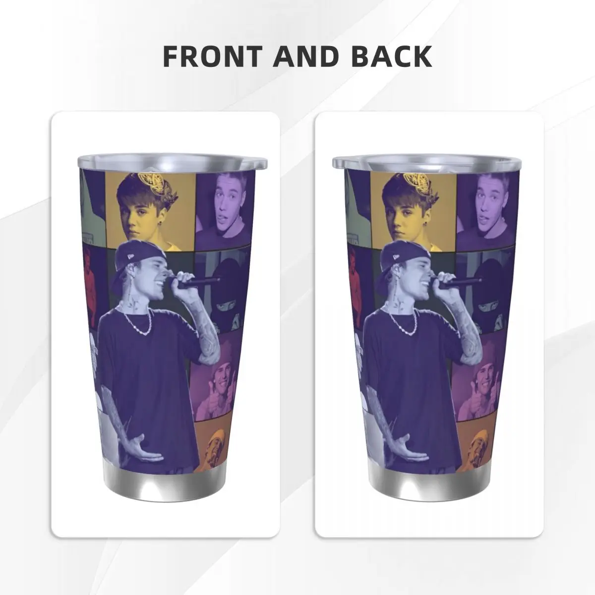 Justin Bieber Tour Insulated Tumbler with Straws Vacuum Thermal Mug Double Wall Car Bottle Cup, 20oz