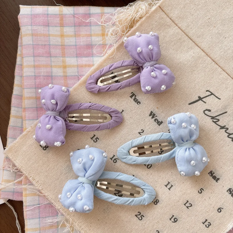 

2pcs Pearl BB Clip Sweet Fabric Bow Hairpin Girls Bangs Side Kids Hairclip Hairpin Barrettes Headwear Hair Accessories Headdress