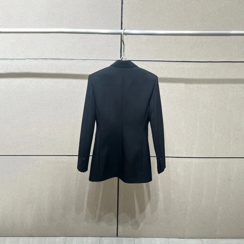 2025 autumn new women's lapel diamond flower decoration black suit jacket high-quality y2k fashionable commuting straight jacket