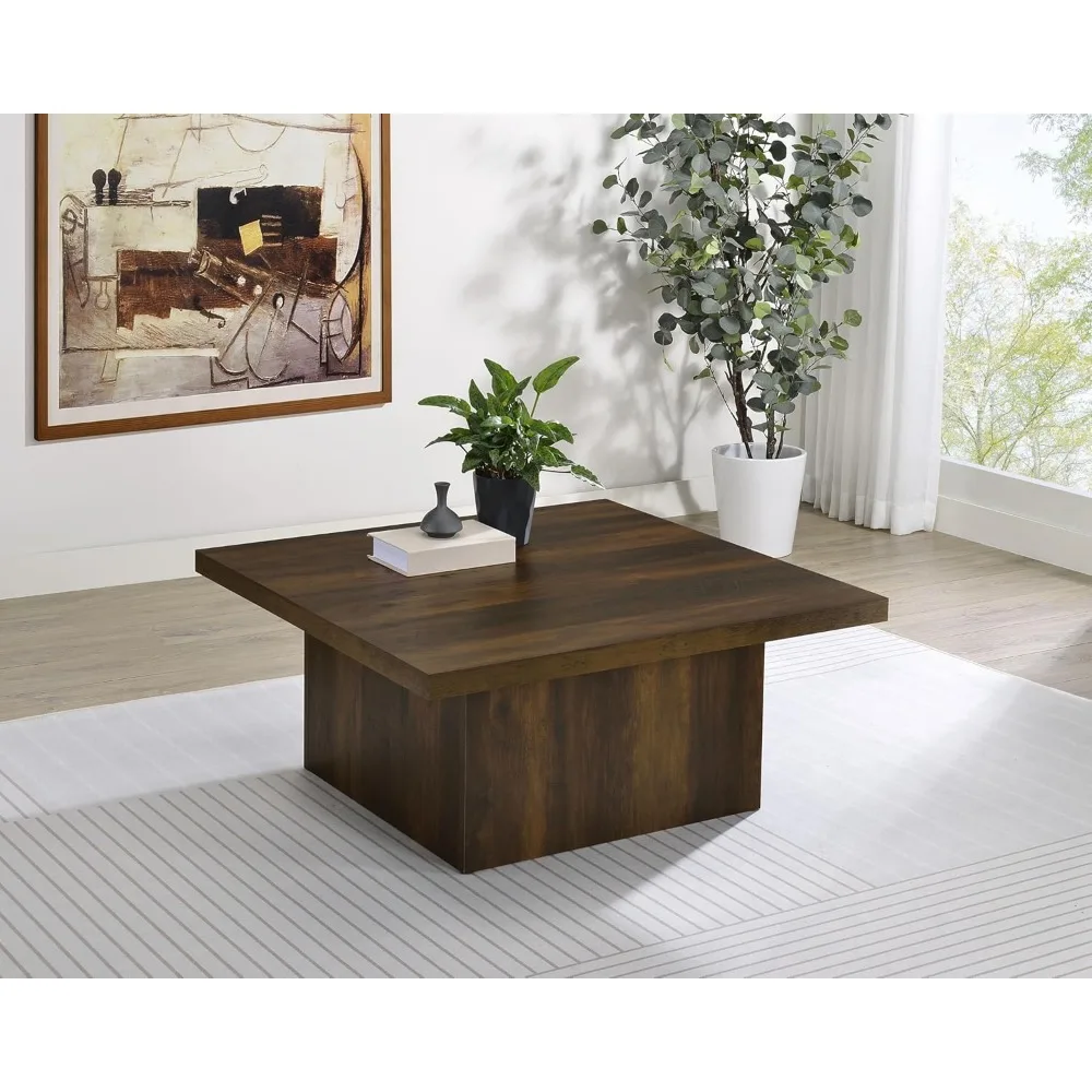 طاولة قهوة مربعة ذات طراز عبقري بتصميم هندسي وقاعدة طيدة من كوستر للمفروشات المنزلية في الخشب لمساحة المعيشة
