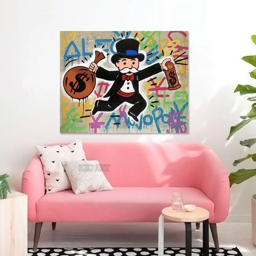 Handmade Store Cartoon Figure Advertisement Canvas Picture Hand-painted Abstract Oil Painting Wall Art Poster Kids Bedroom Decor