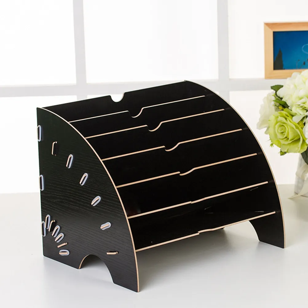 A4 Wooden Letter Tray Fan Design Multi Layer Desktop File Organizer for Papers Magazines Notebooks Pens Office Home School