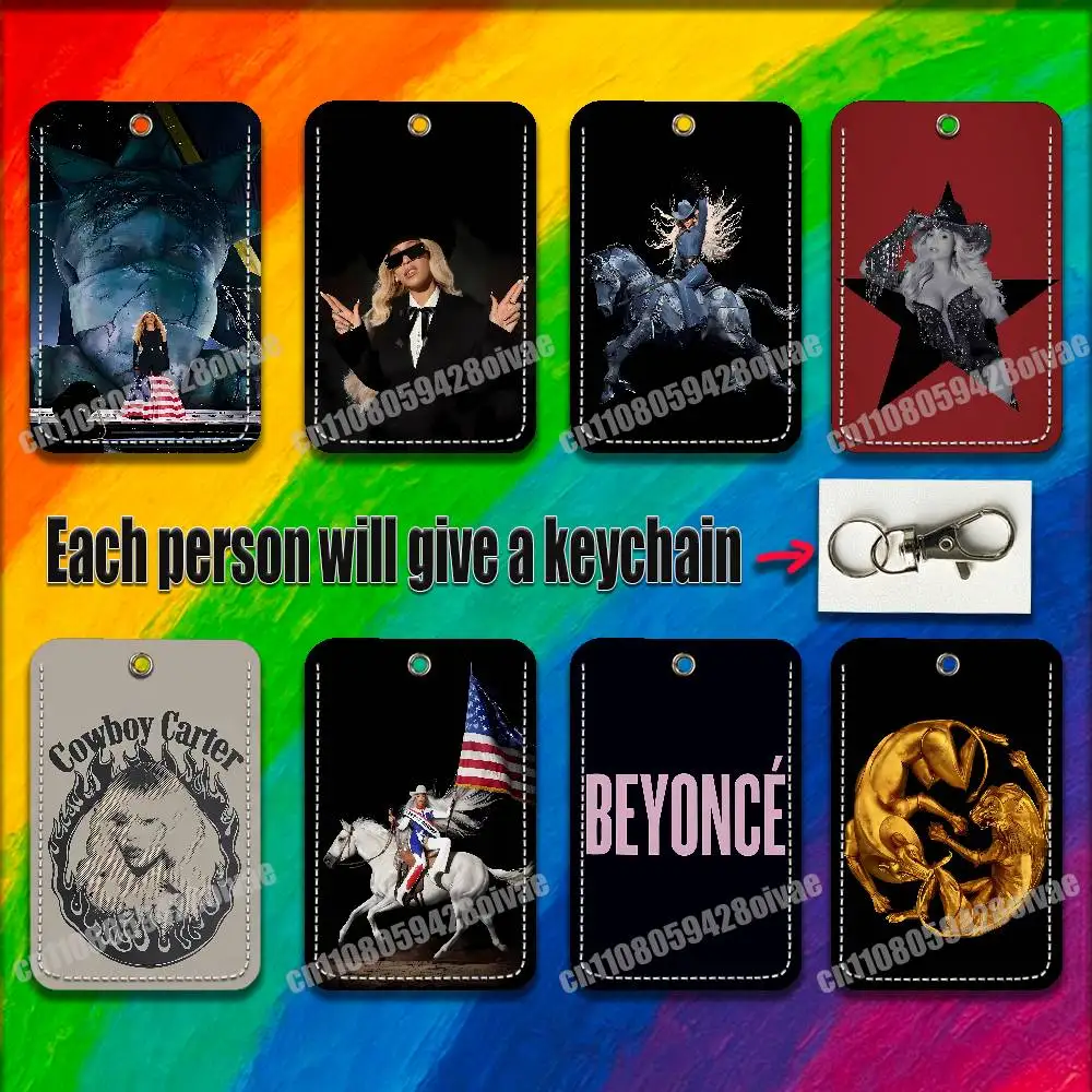 

B-Beyonce Cowboy Carter Lemonade For ID Clips Credit Bank Campus Card Holder Cover Decoration PU Leather Keychain
