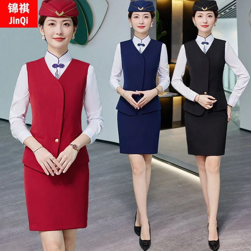 Fashionable All-Matching Ladies' Vest Suit Formal Wear Business Wear Hotel Aviation Work Clothing Spring, Summer, Autumn and Win