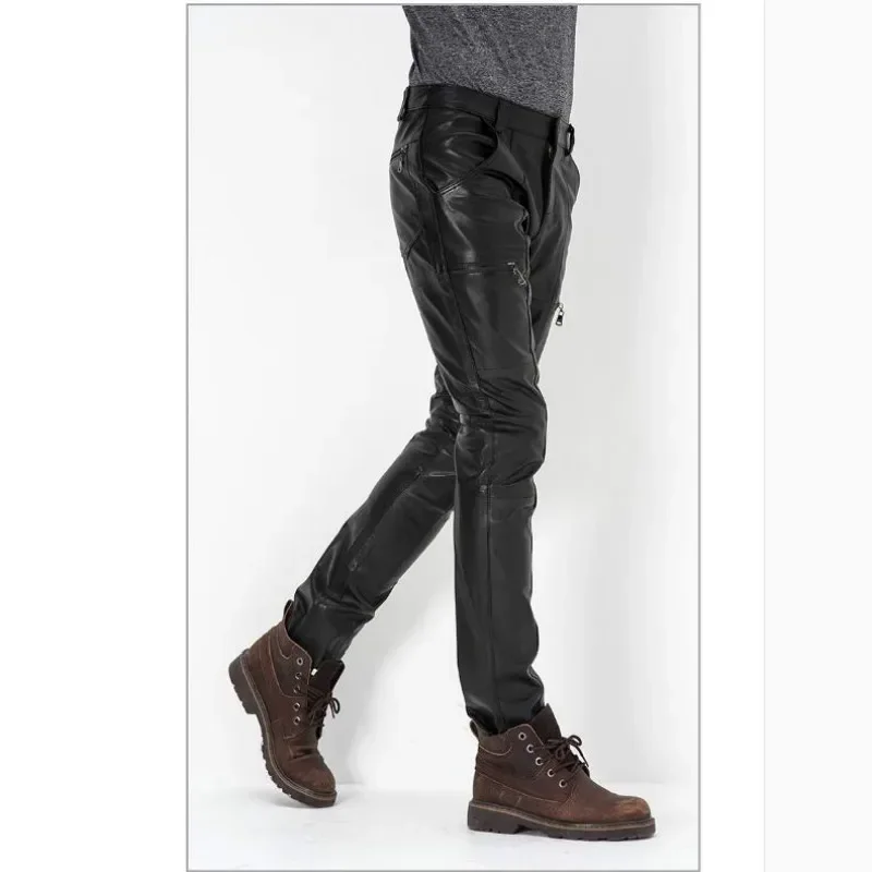 S-4xl Men's Motorcycle Leather Pants Autumn And Winter Casual Fashion Slim Sheepskin Motorcycle Riding Genuine Leather Pants