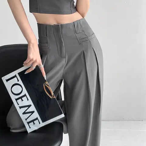 Clothes for Women Summer Korean Fashion Vintage Streetwear Y2K Wide Leg Pants Female Solid High Waist Chic Trousers Pantalones