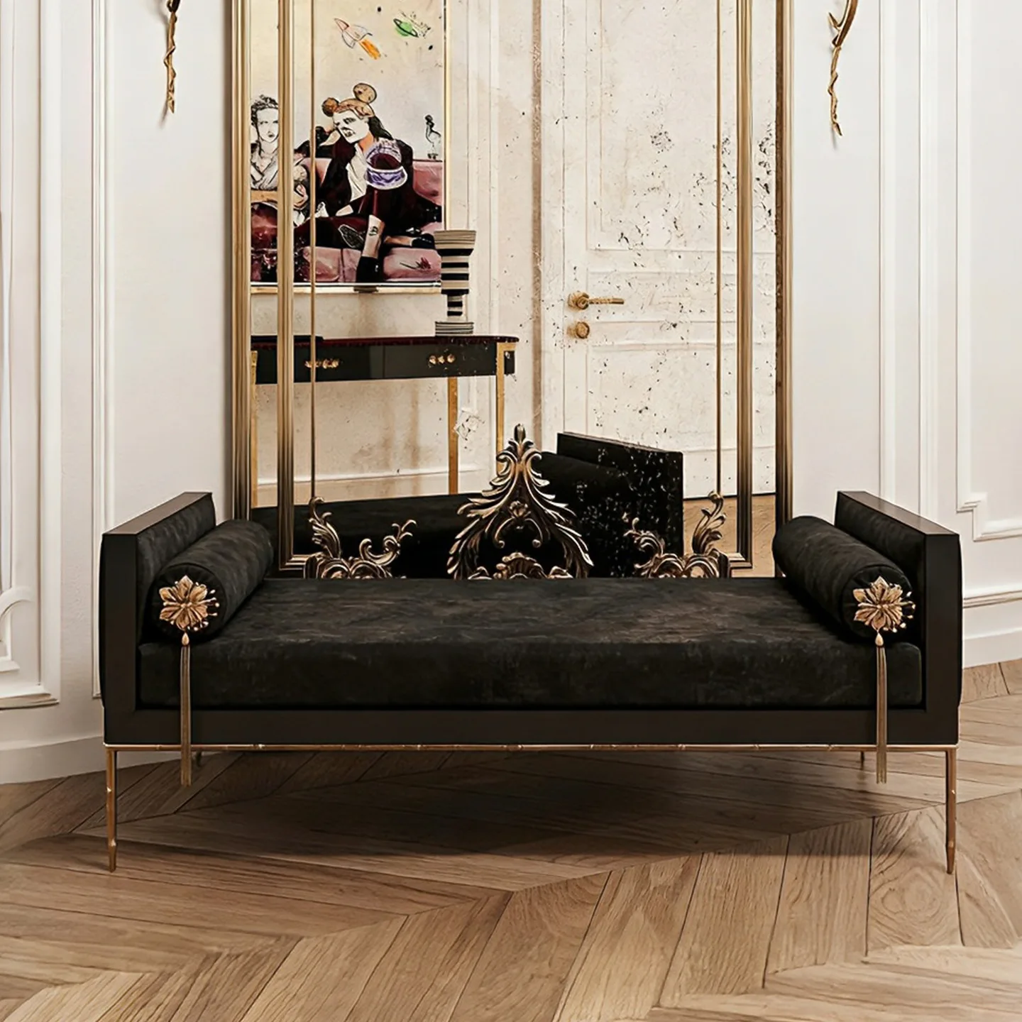 Light luxury designer fabric strip decorative stool modern fashion high-end living room home sofa is a strip stool
