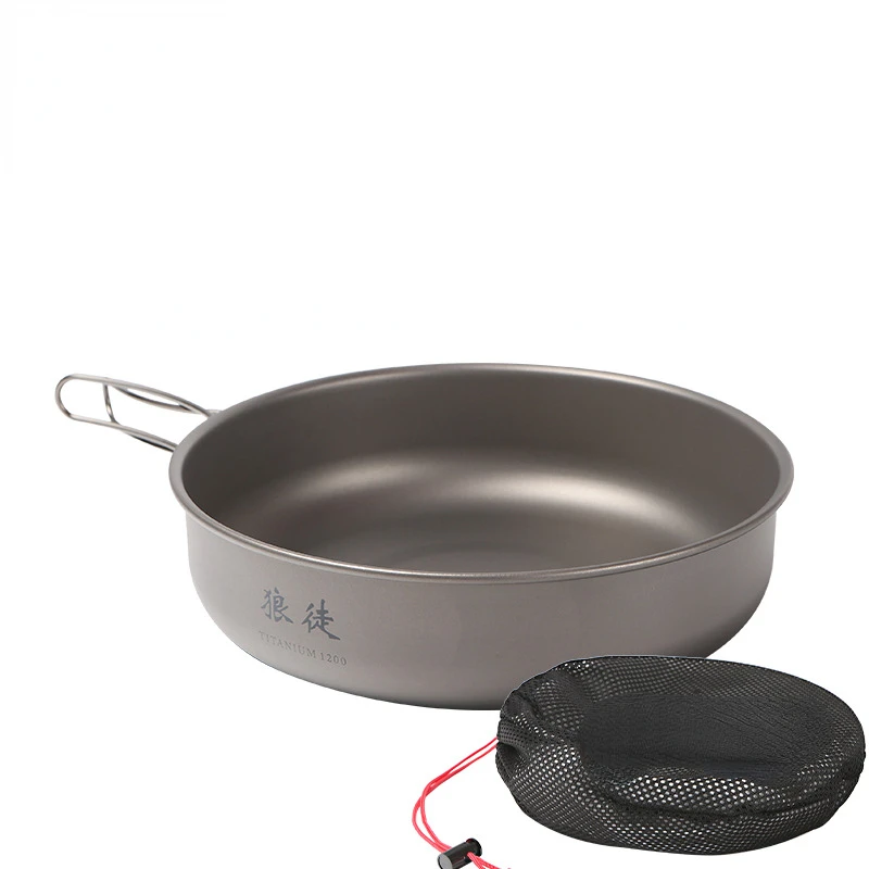 Foldable Outdoor Pure Titanium Lightweight Increased Frying Pan 1.2L Camping Pot Tray Eco-Friendly Kitchen Supplies Picnic Pot