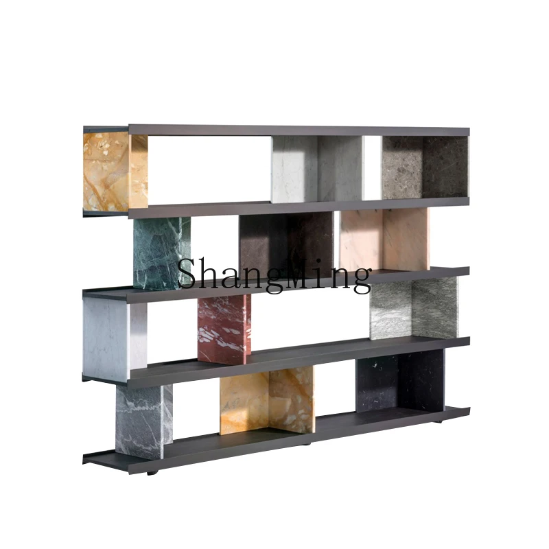 

CL natural marble bookshelf bookcase bookcase simple floor metal shelf living room study furniture