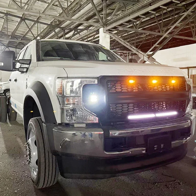 Fit Voor 2021 2022 Ford F250 F350 F450 Grill W/Side Kubus Leds & Light Bar F250 F350 F450 Grille Voor Bumper Modificatie