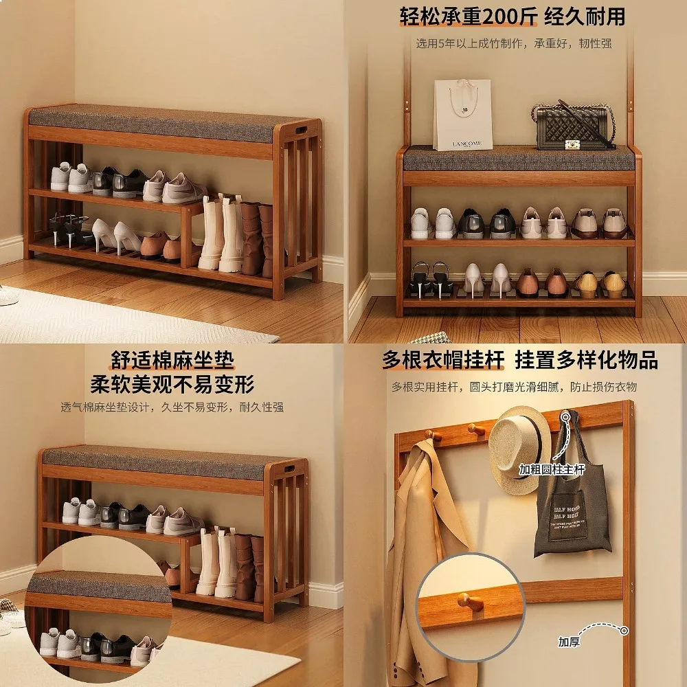 Foldable Storage Bench with Soft Cushion, Entryway Shoe Bench for Sitting and Organizing