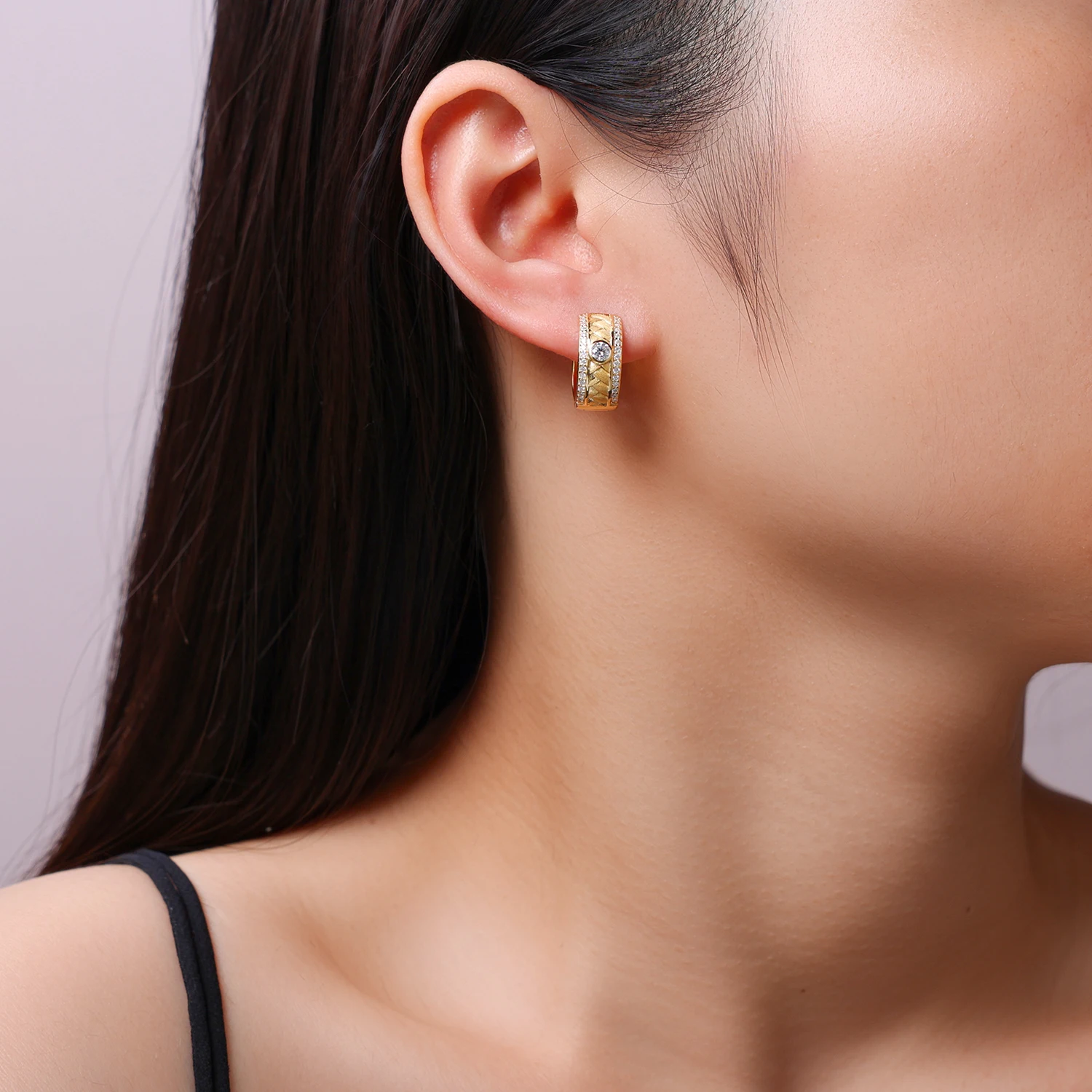 

JIUZUAN 2 шт. серьги-кольца с муассанитом S925, серебро 18 карат, позолоченные для женщин, итальянские матовые серьги, простые элегантные повседневные серьги-гвоздики