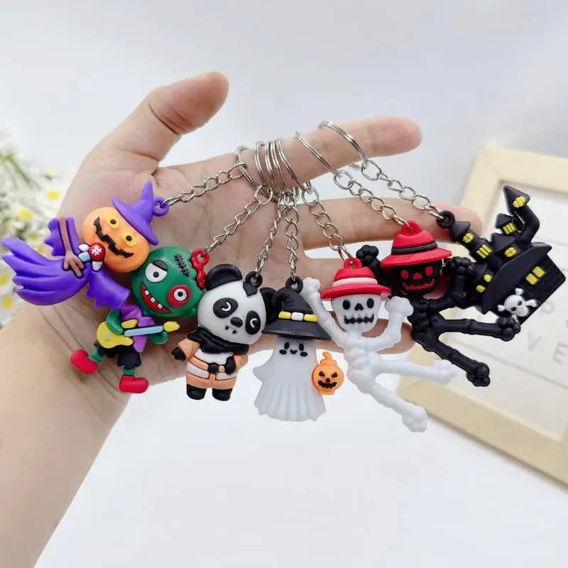 Halloween Decor Keychain Cute Cat Bat Spider Black Animal Funny Key Ring for DIY Craft Bag Accessory Gift