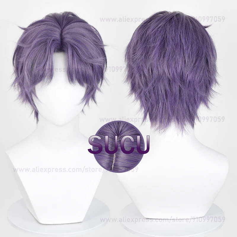 Love And Deepspace Rafayel Cosplay Wig 30cm Short Purple Gray Heat Resistant Synthetic Hair Halloween Wigs + Wig Cap