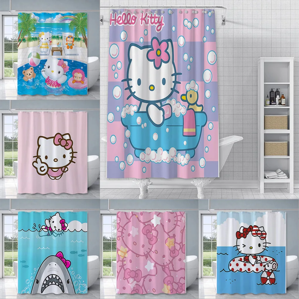 

Занавеска для душа с героями мультфильмов Hello Kitty, Водонепроницаемая яркая занавеска для ванной, декоративная занавеска для ванной комнаты