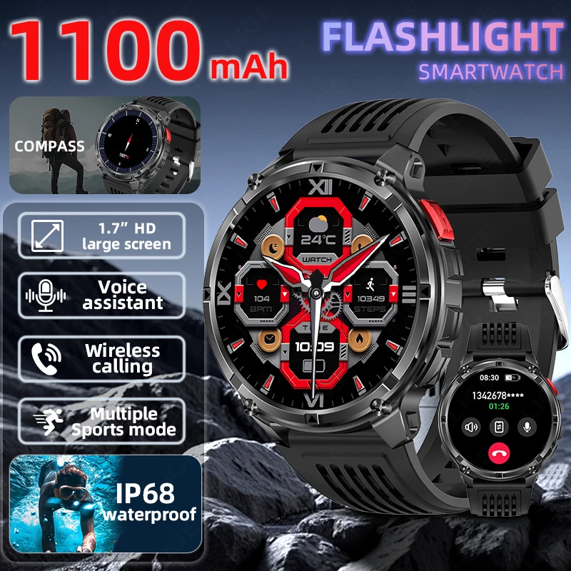 

LIGE Smart Watch Sports Modes Wireless Calling IP68 Waterproof 1100mAh Large Battery Music Control Men SmartWatch Android & l0S