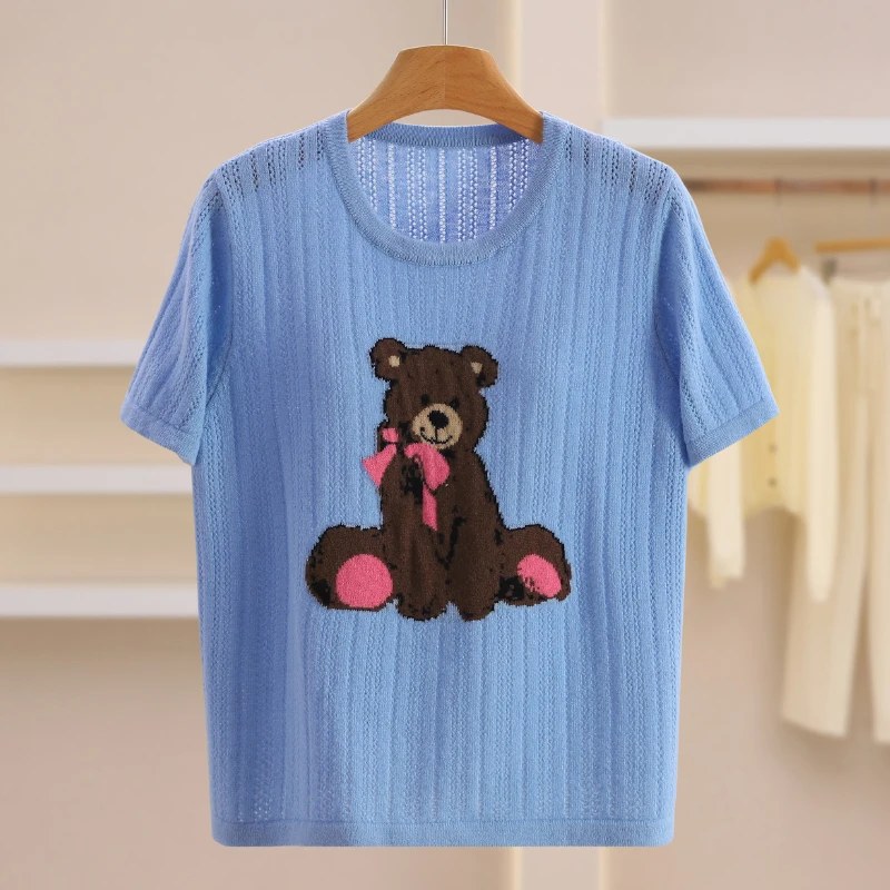 

Вязаный свитер Yao Bear 95 шерсть Loose ort Sve round Ne Winter Women's Faion Commute Sle Pure Wool 25-29 лет