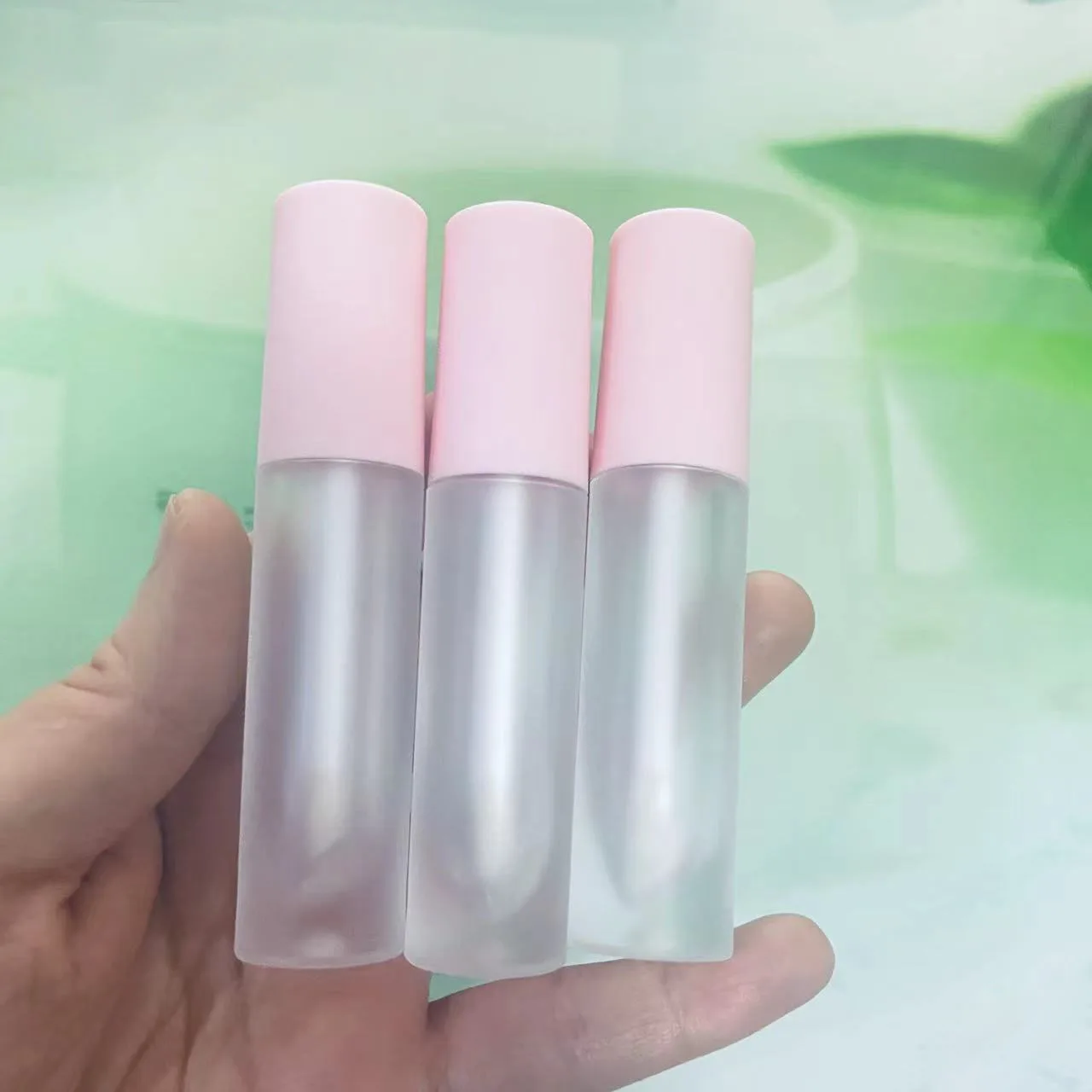 3.5ML Frosted Empty Lip Gloss Tubes,DIY Makeup Lipgloss Container Liquid Lipstick Bottle Pink Cap Beauty Makeup