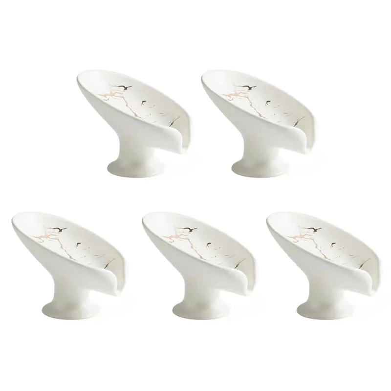 

AT59 5X Мыльница, подставка для мыла, самосливная мыльница в форме листа мрамора для ванной комнаты, белая