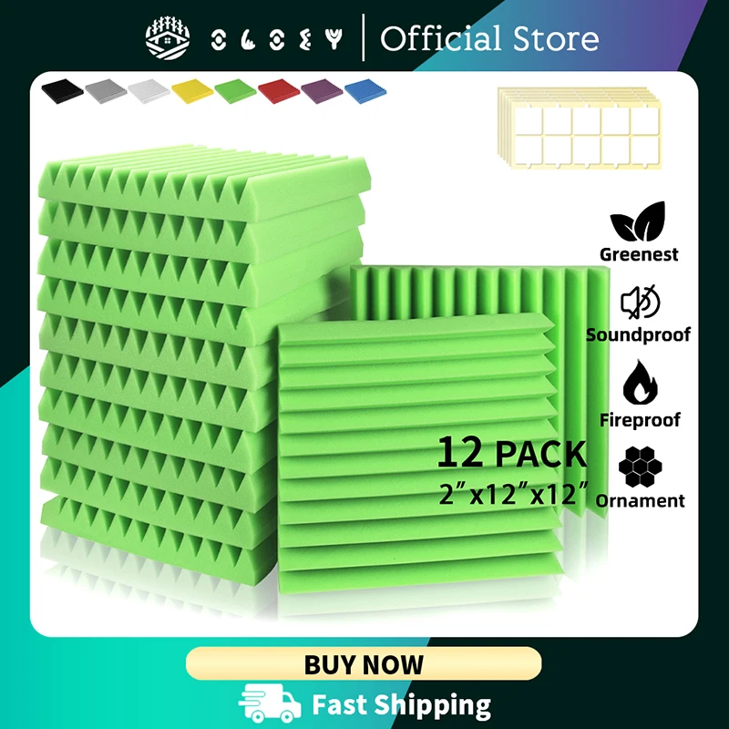 

Studio Soundproofing Wall Tiles 12 Pcs Acoustic Foam Panels Insulation Padding For Recording Home Sound Absorbing Material