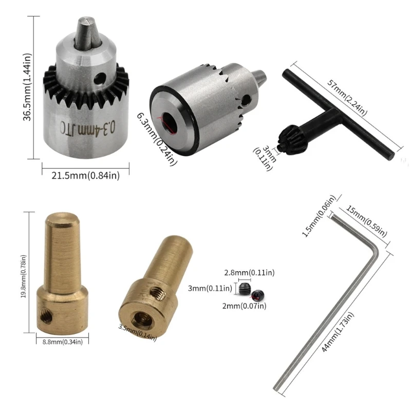 Mandrino per trapano con montaggio conico da 0,3-4 mm con chiave per mandrino Mini elettrico in ottone da 3,17 mm