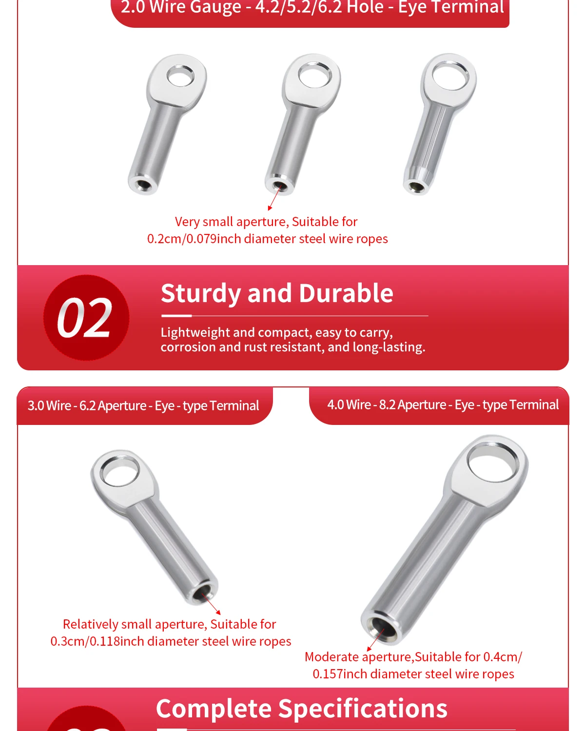 1,5-6mm 304 Edelstahl Ösen-Klemmclip, Drahtseil-Verbindungsclip, M4/M5/M6/M8/M10 Klemmterminal – Detail 7