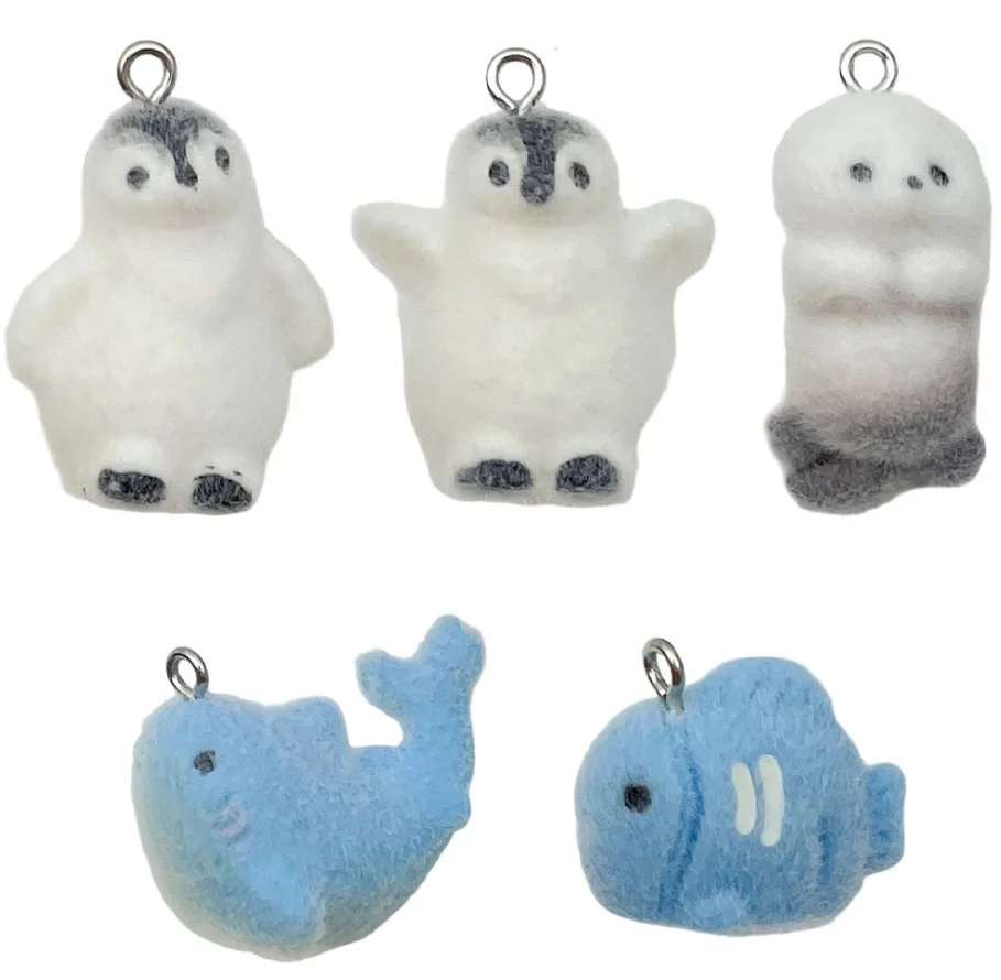 5Pcs Mixed Flocked Resin 3D Animal Charms Pendants For DIY Bracelet Necklace Handmade Jewelry Making Craft Accessories