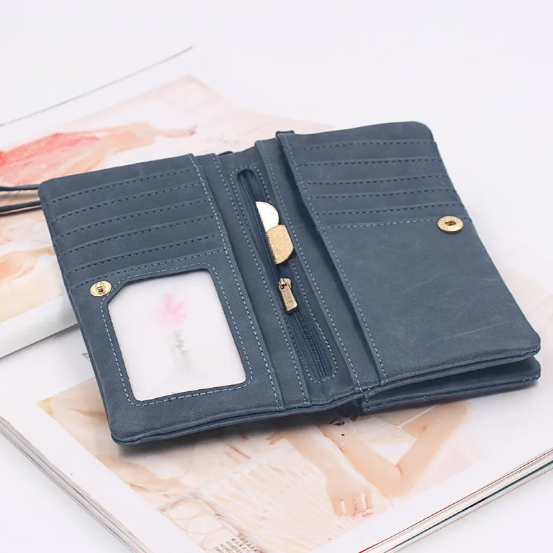 2023 New Vintage Frosted Double Zipper Long Wallet Large Capacity Women Folding Mobile Bag Women Wallet