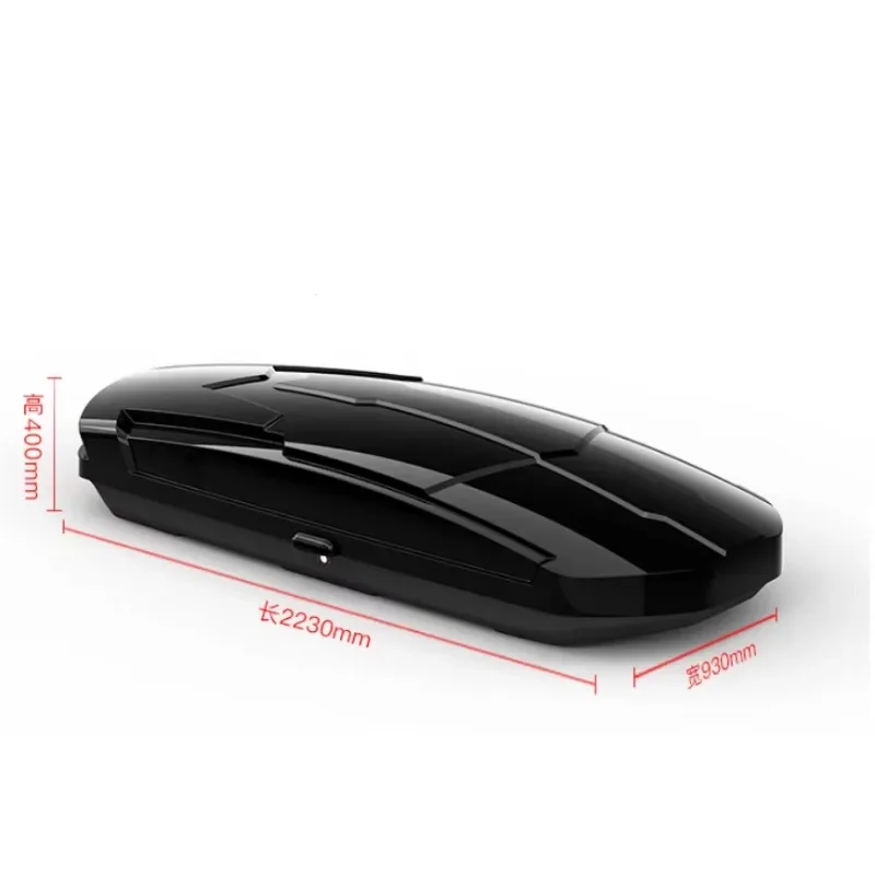 Aerodynamic layout roof cargo box with safety system