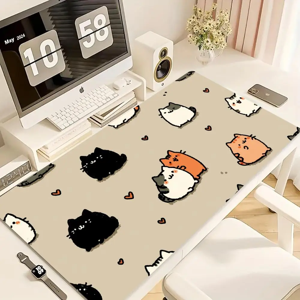 Alas Mouse Kucing Sederhana XXL Aksesori Komputer Alas Meja Permainan Kantor Alas Meja Keyboard Gaming Anti Selip Karet Alas Meja XL