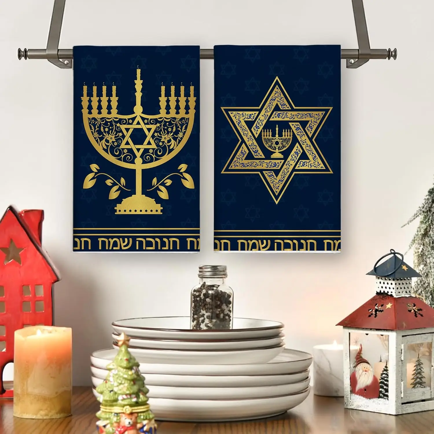 Glückliche Chanukka-Küchentücher, Chanukka-Geschirrtücher, jüdische Feiertags-Menora, Davidstern, Dreidel-Handtücher, Chanukka-Dekorationen