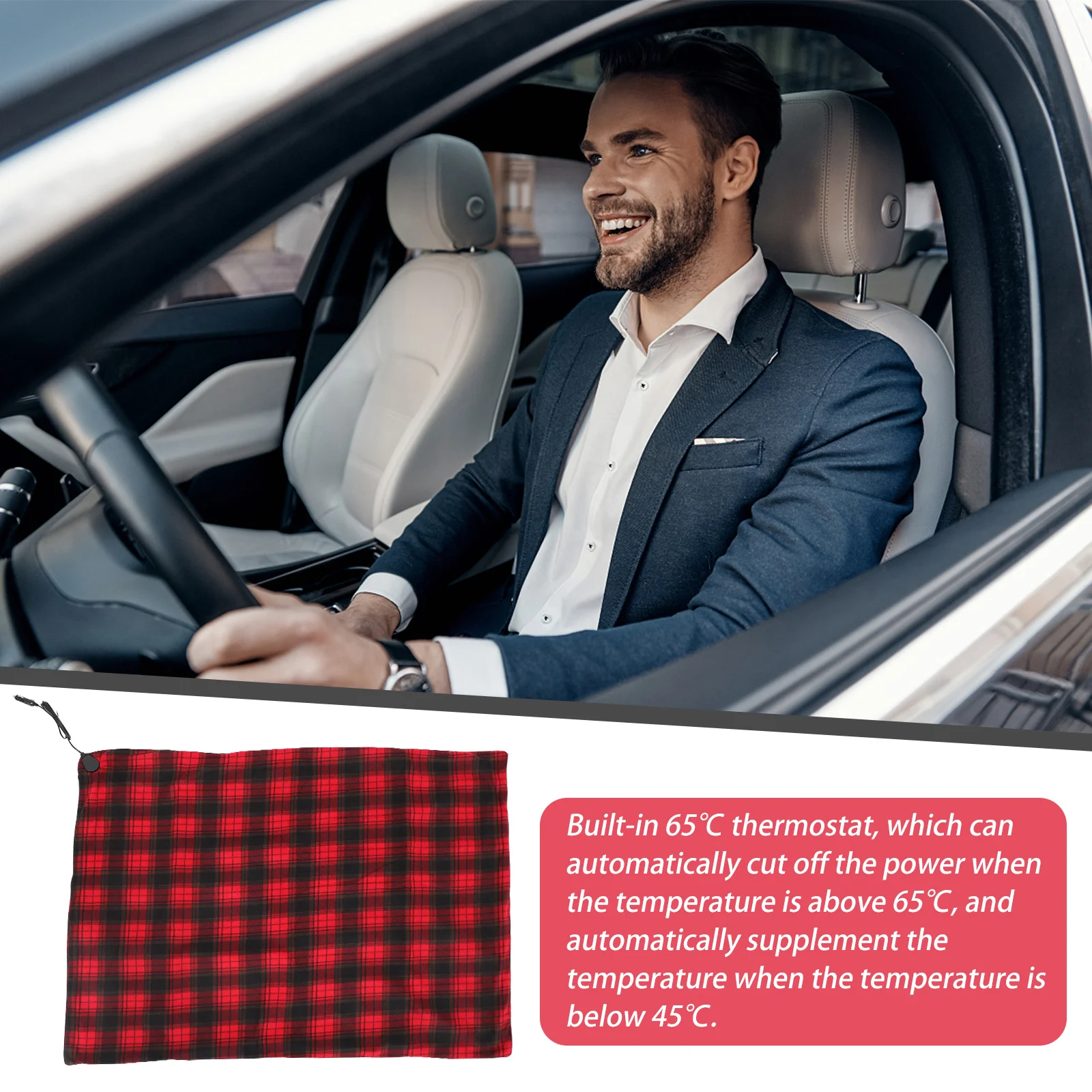 

Heating Car Blanket 12V Automotive Electric Blanket Fast Heating Thermostat Safety Cut-Off Removable Washable Layer