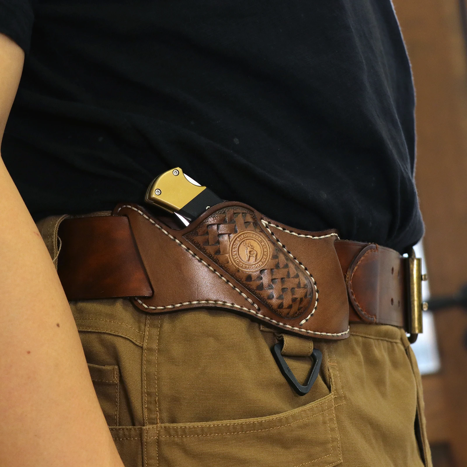 Tourbon Leather Folding Blade Knife Sheath EDC Pocket for Mini Knife Multitool Waist Pouch EDC Case for Belt (without knives)