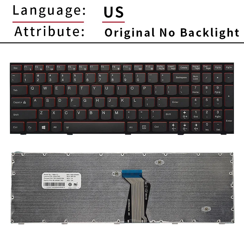 US-Laptop-Tastatur für Lenovo Ideapad Y500 Y500N Y500NT Y510p mit hintergrundbeleuchteter englischer rechtwinkliger Version