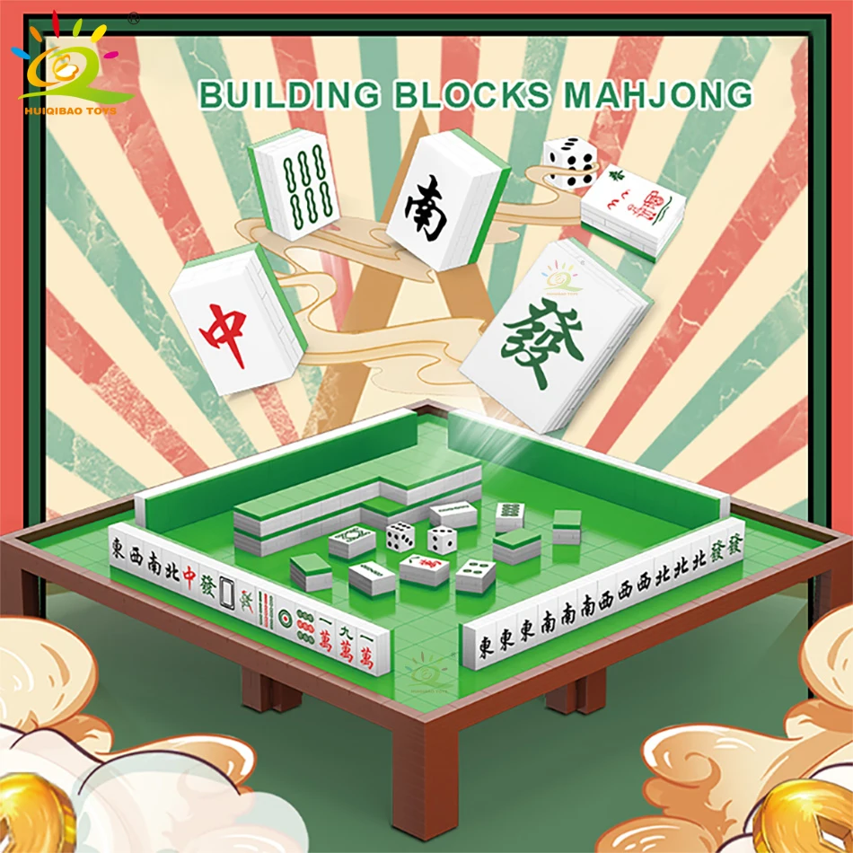 HUIQIBAO MOC Mahjong Table Model Mini Building Blocks Mah-jong Micro Bricks Set Board Game City Construction Toys for Children