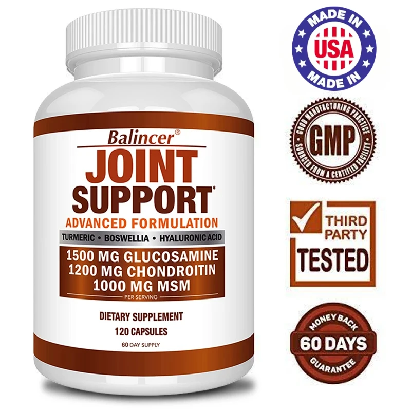 60/120 Glucosamine & Chondroitin & MSM 3-in-1 Capsules - Joint Health Support Supplement - Non-GMO, Vegetarian Capsules