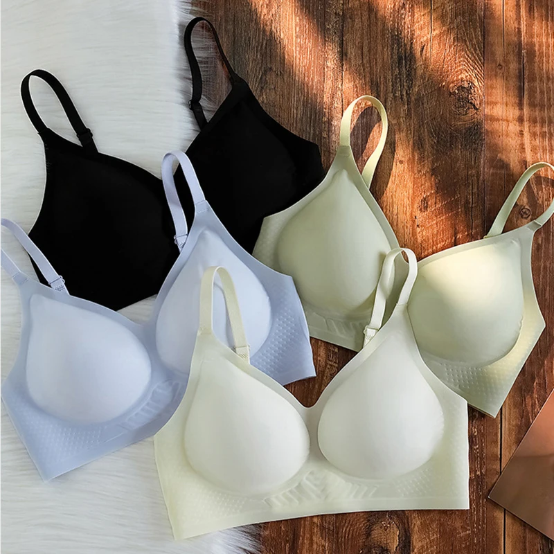 New Ultrathin Women Summer Underwear Gathering Ice Silk Jelly Gel Semi Fixed Cup Soft support No Steel Ring Sports Traceless Bra