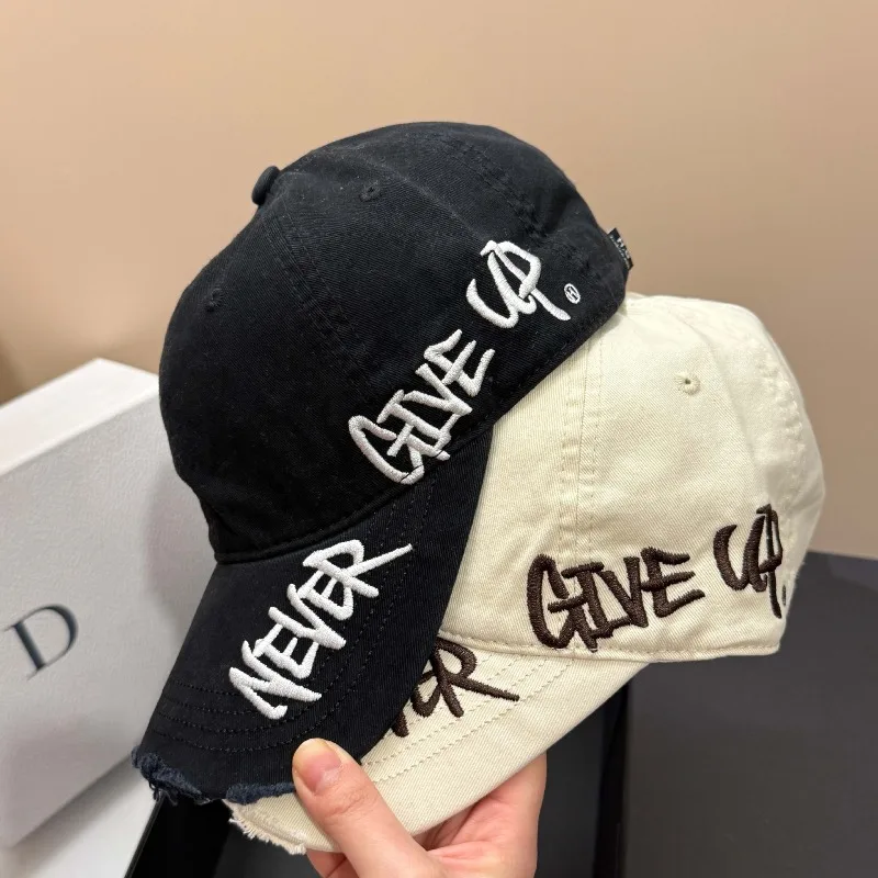 

2025 Korean Fashion Broken Hole Baseball Cap Women Men Adjustable Cotton Denim Face Slimming TikTok Viral