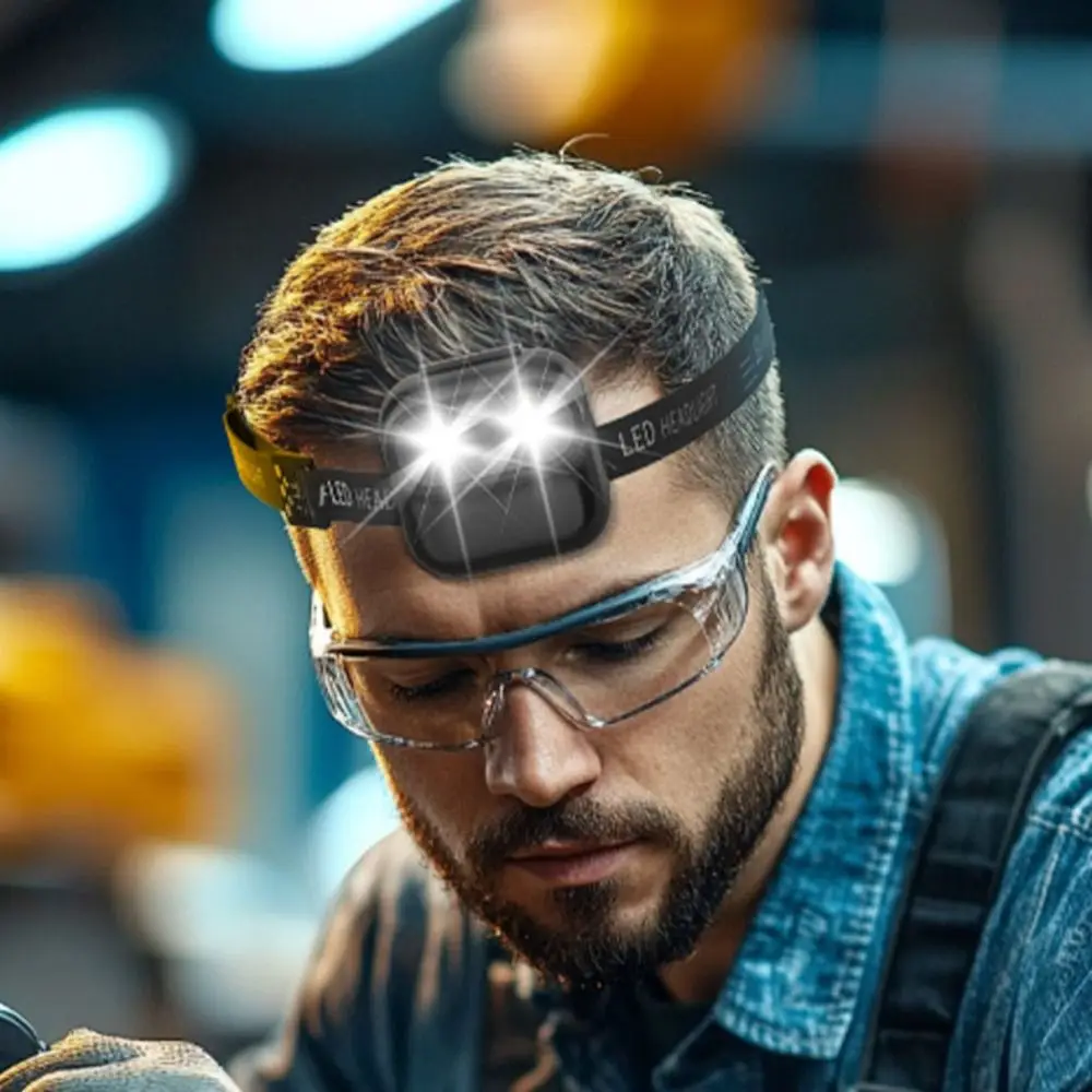 

Six-speed Dimming Smart Sensor Headlamp Free Your Hands Dual Lamp Core LED Head Torch 15cm Induction with A Headband