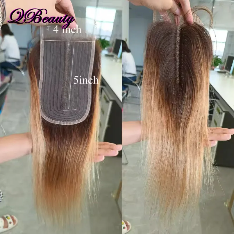 الجزء الأوسط من الشعر البشري الدانتيل إغلاق شفاف 4*6 T الدانتيل حريري مستقيم عالية الكثافة أومبير براون شقراء الشعر الهندي QBeauty