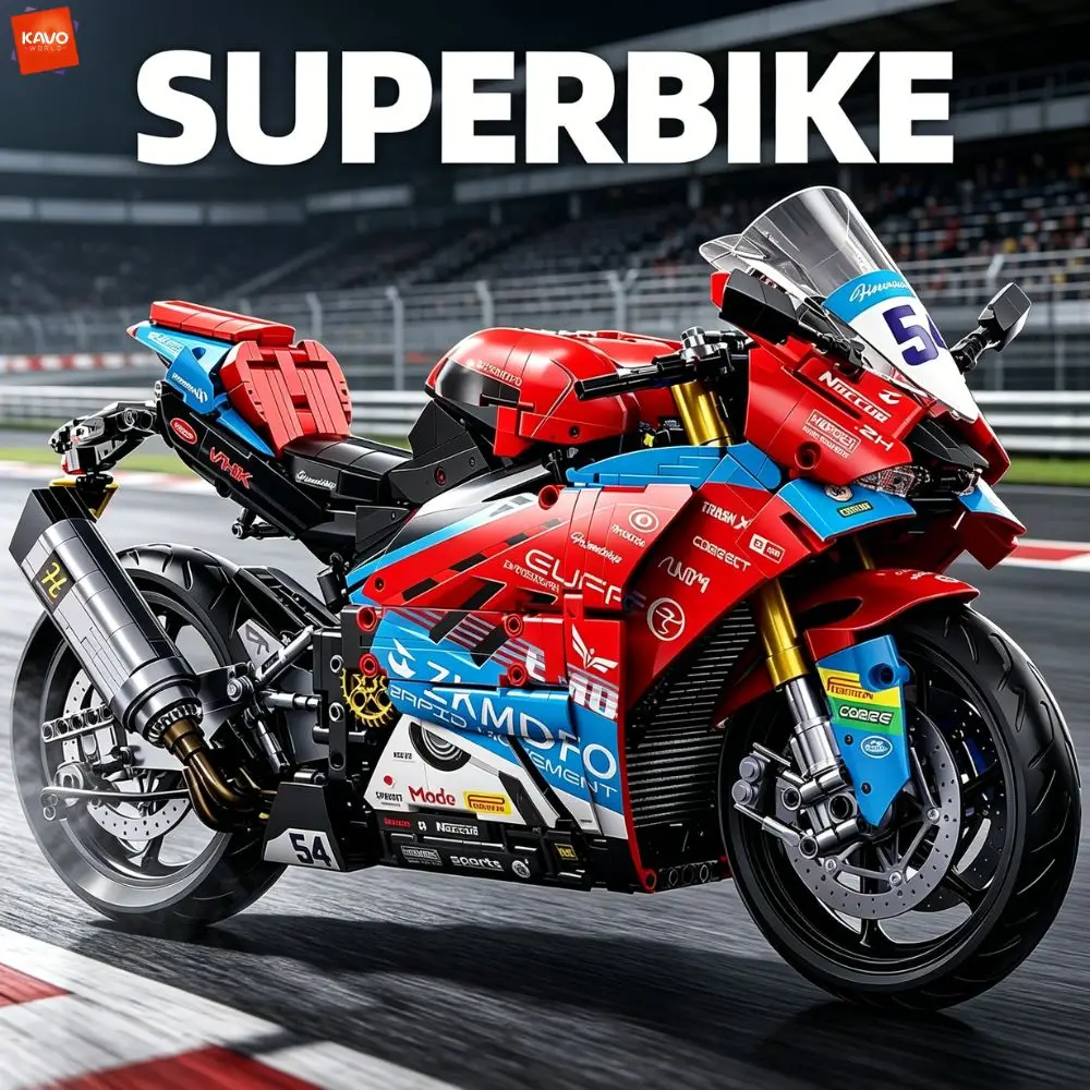 KAVOWORLD 1839PCS Technical Racing Superbike Building Blocks Kit 1:5 Scale Red Blue Motorbike Bricks Birthday Gifts for Teens